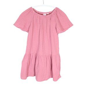 GAP KIDS Girls Flutter Sleeve Tiered Swiss Dot Cotton Sundress Size M Rose Pink